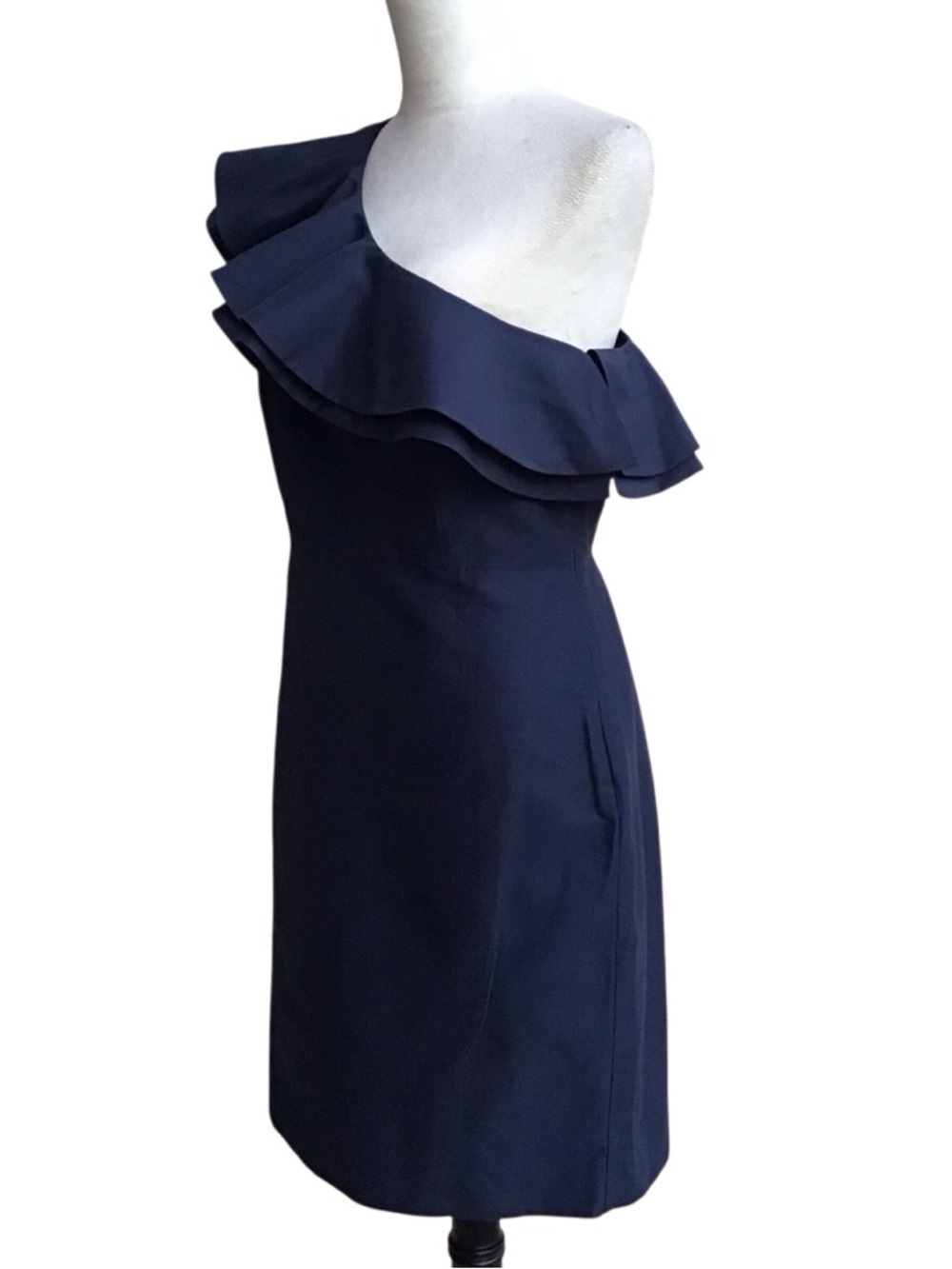 J Crew Navy Blue Silk Blend One Shoulder Ruffle Dress NEW - Picture 2 of 4